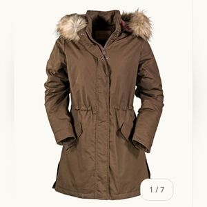 Women's Brown Ski Jacket with Faux Fur Hood